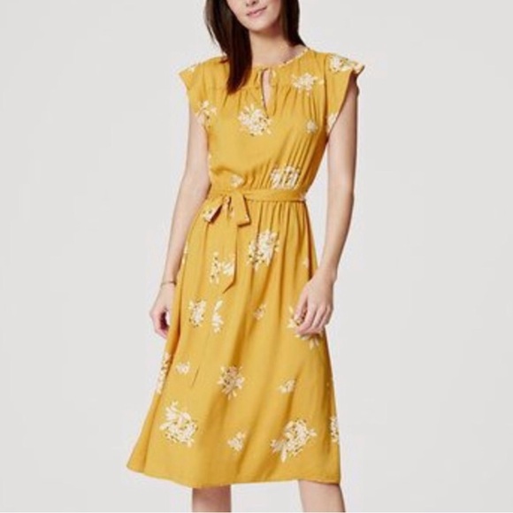 VGUC Loft XL tie waist midi floral dress with flutter sleeves - Picture 7 of 7